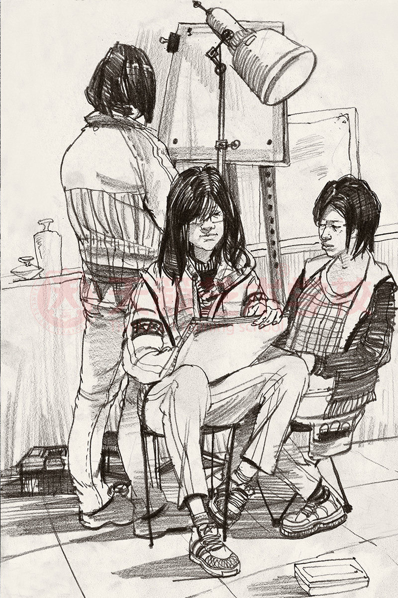 学校场景素描图片展示