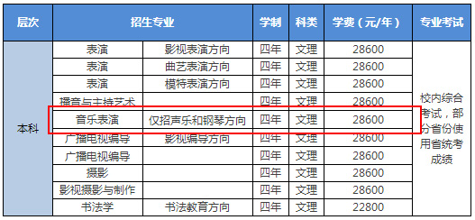 2018年北京城市学院音乐类招生专业