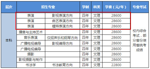 2018年北京城市学院表演类招生专业