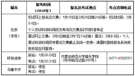 中央民族大学音乐学院2018年校考时间