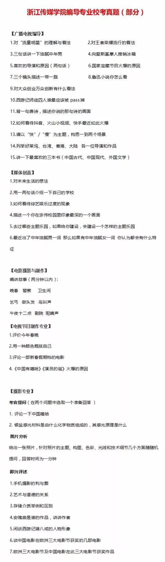 2018年浙江传媒学院编导专业校考真题