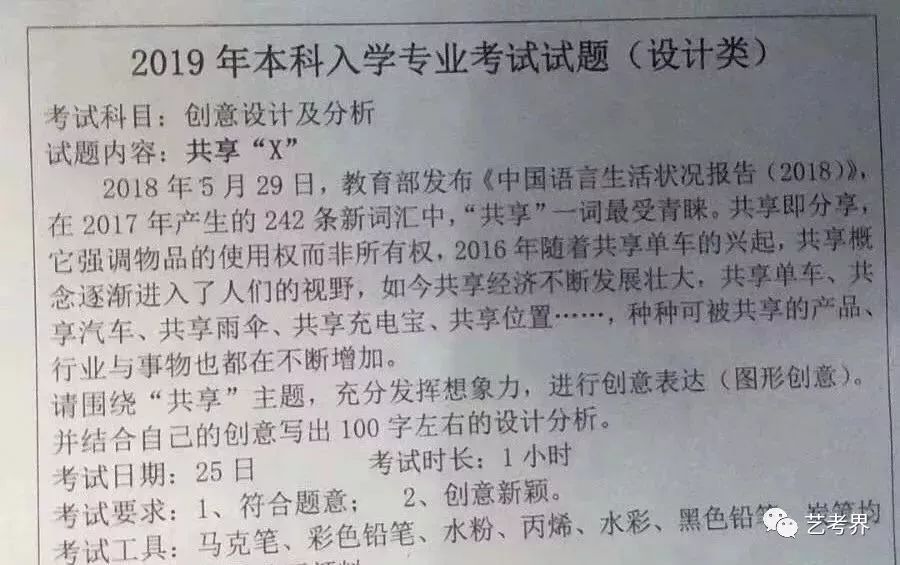 天津美术学院2019年校考考题设计专业考试真题