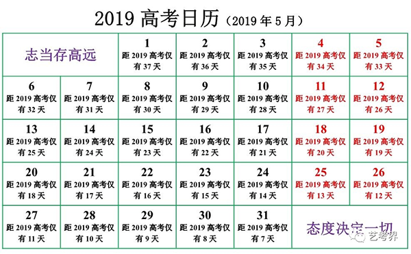 2019高考日历